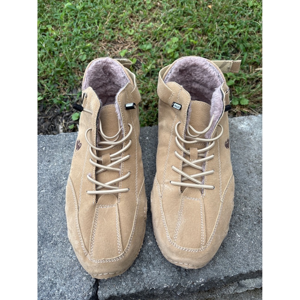 LDECK Tan Suede High Top Faux Fur Lined Barefoot Transition Shoes Mens 45